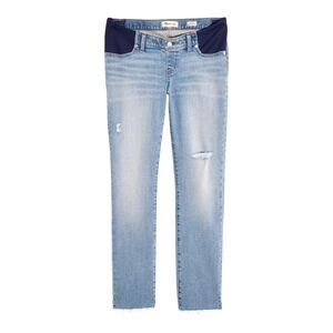 Madewell Light Blue Distressed Ankle Jeans with Navy Waistband